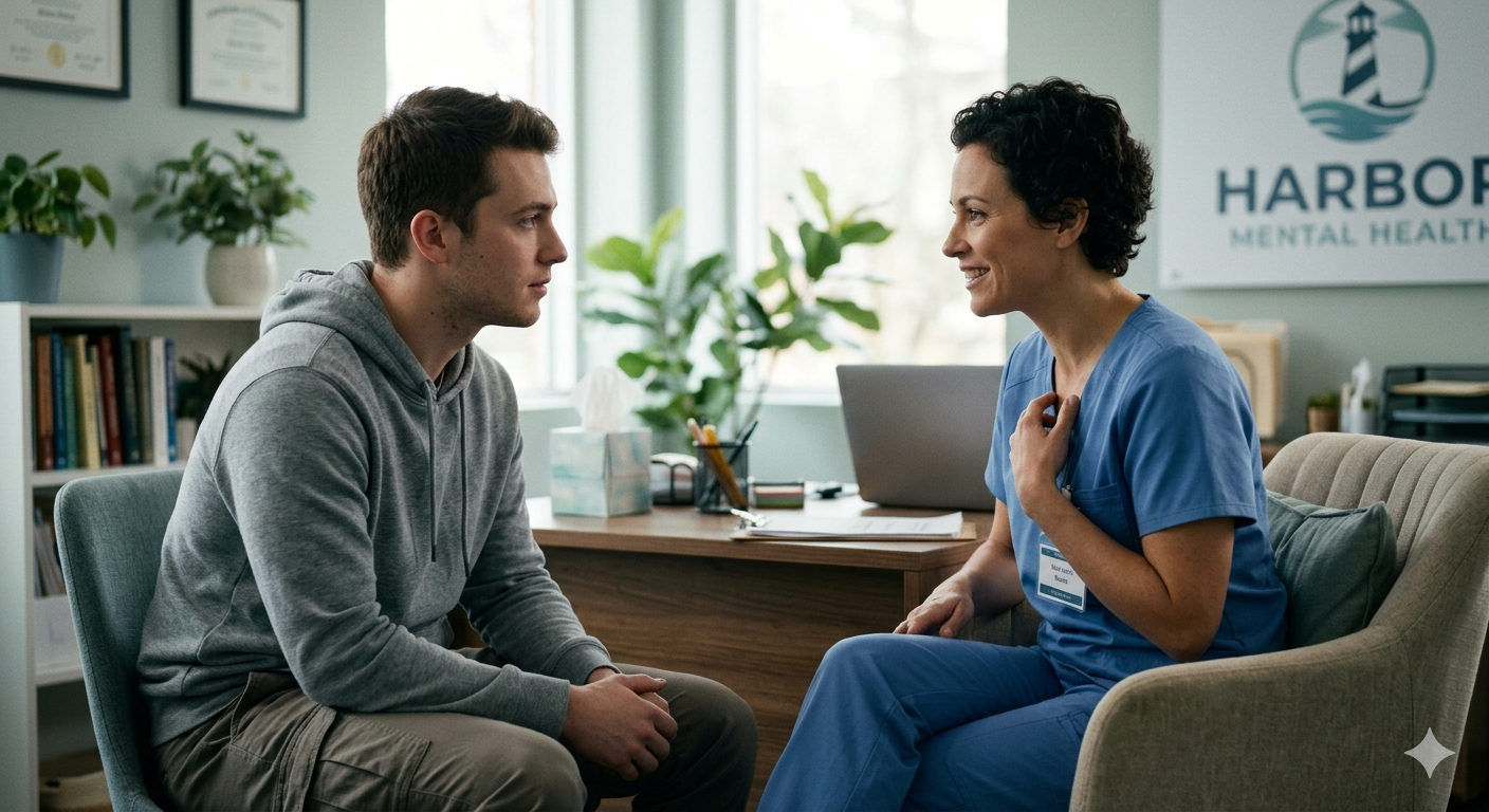 A Harbor Mental Health provider in conversation with a patient